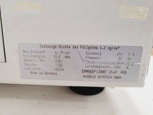 Thumbnail image of Heraeus Sepatech Omnifuge 2.0RS Laboratory Centrifuge Lab