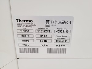 Thumbnail image of Thermo Electron Corporation Heraeus Type-T T6030 Heating Drying Oven Lab