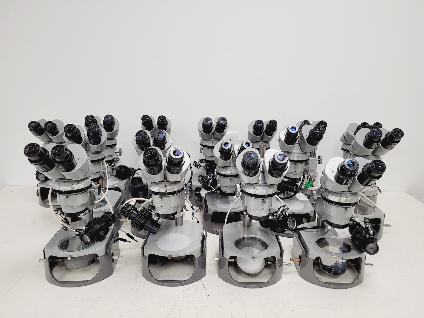 Image of Job Lot of 16 Grey Nikon Stereo Microscopes & Transformers Lab