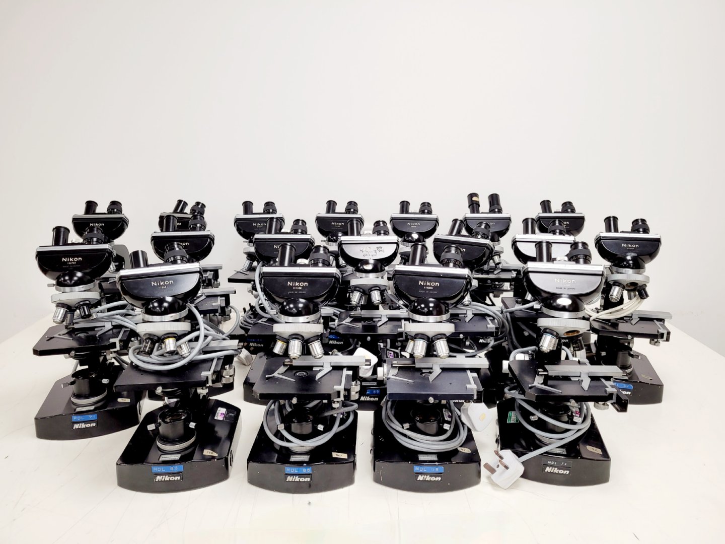 Image of Job lot of 21 x Black Nikon Compound Microscopes with Accessories Lab