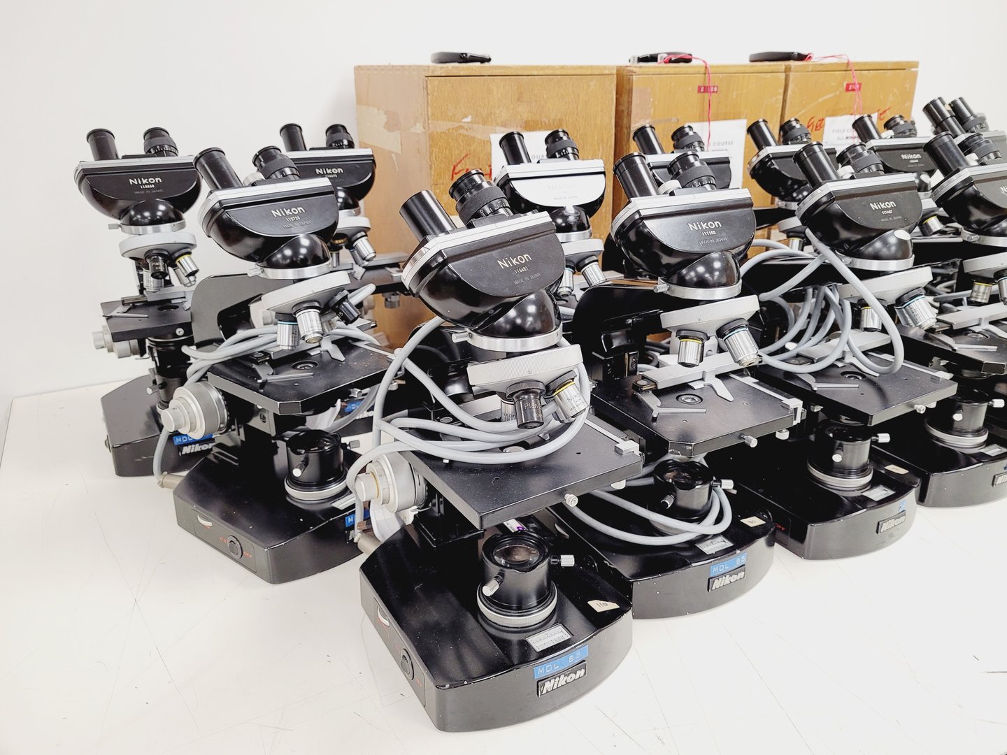 Image of Job lot of 21 x Black Nikon Compound Microscopes with Accessories Lab
