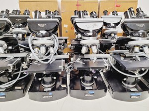 Thumbnail image of Job lot of 21 x Black Nikon Compound Microscopes with Accessories Lab