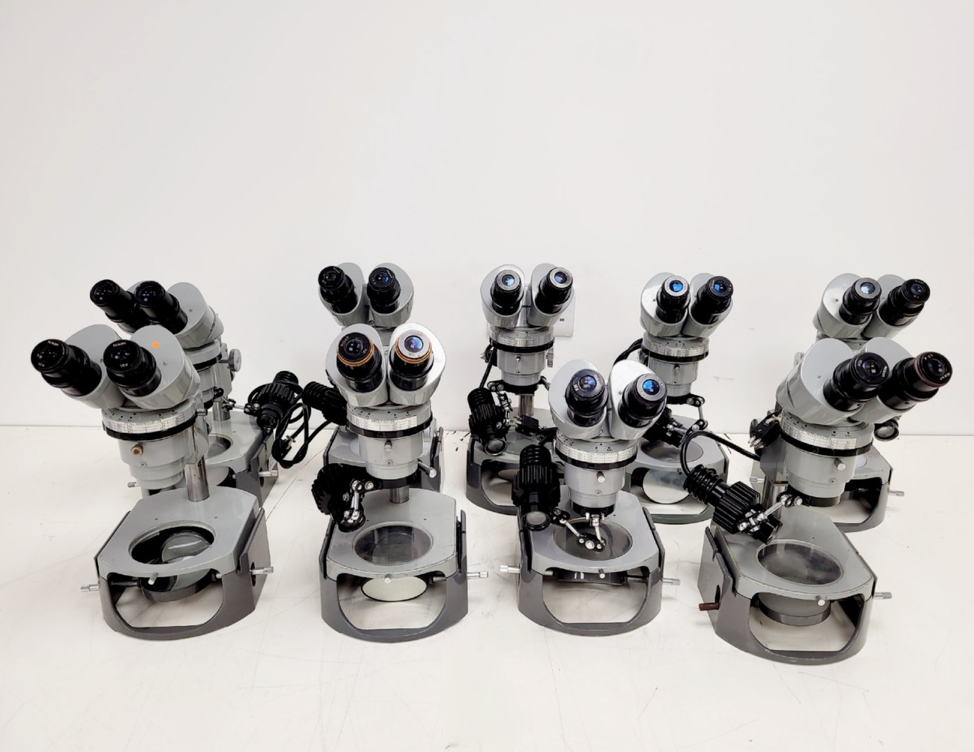 Image of Job Lot of 9 Grey Nikon Stereo Microscopes & Transformers Lab