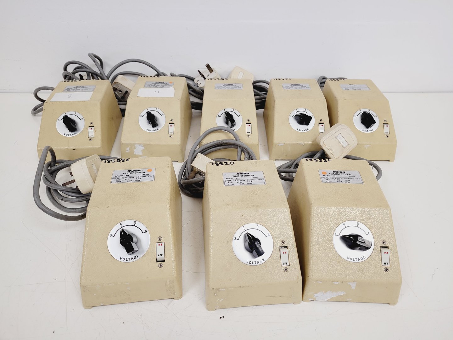 Image of Job Lot of 9 Grey Nikon Stereo Microscopes & Transformers Lab