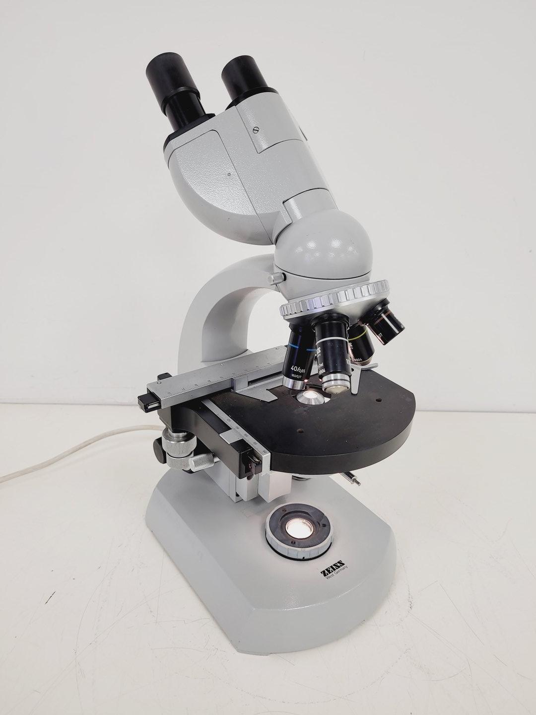 Image of Carl Zeiss Binocular Microscope w/ 4 Objectives 100/1.25 Oel 160/- Lab