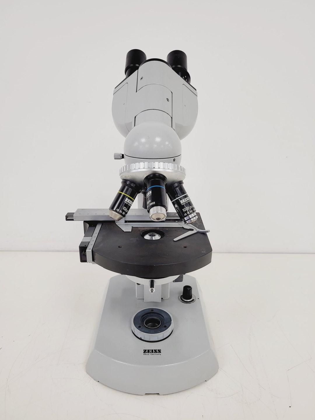 Image of Carl Zeiss Binocular Microscope w/ 4 Objectives 100/1.25 Oel 160/- Lab