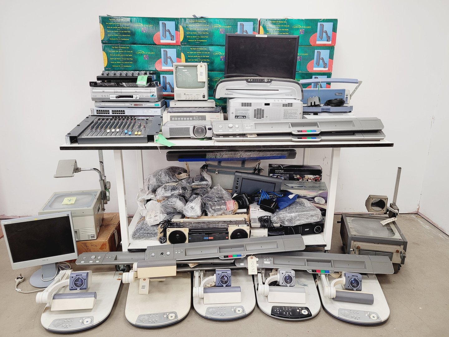 Image of Large IT & AV Equipment Job Lot - Projectors, Cameras, VHS, DVD, - Nikon, JVC, 