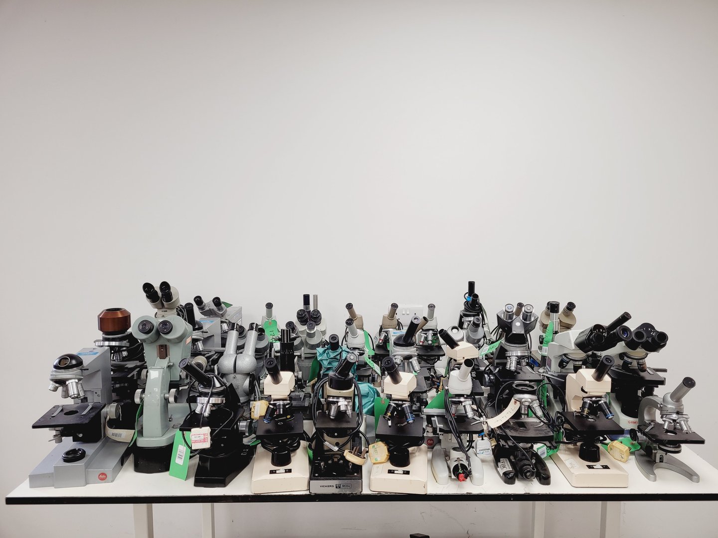 Image of Job Lot of Laboratory Benchtop Microscopes & Accessories - Swift, Vickers, Leitz