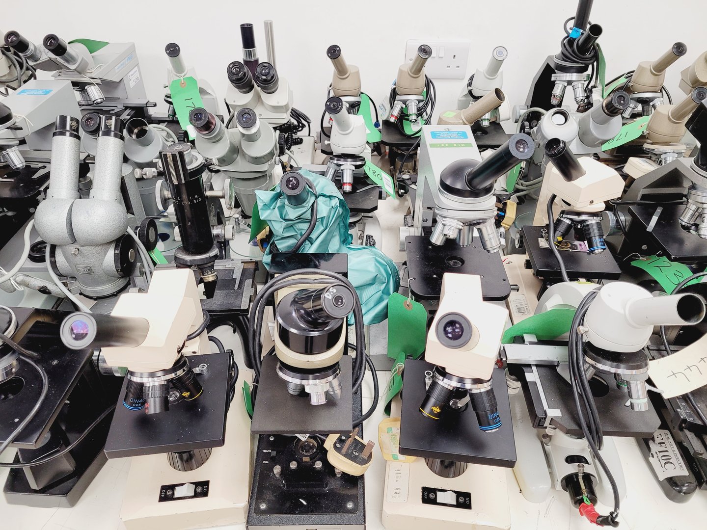 Image of Job Lot of Laboratory Benchtop Microscopes & Accessories - Swift, Vickers, Leitz