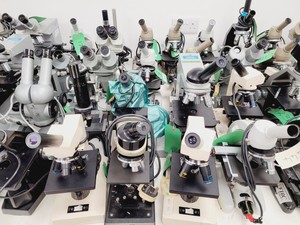 Thumbnail image of Job Lot of Laboratory Benchtop Microscopes & Accessories - Swift, Vickers, Leitz