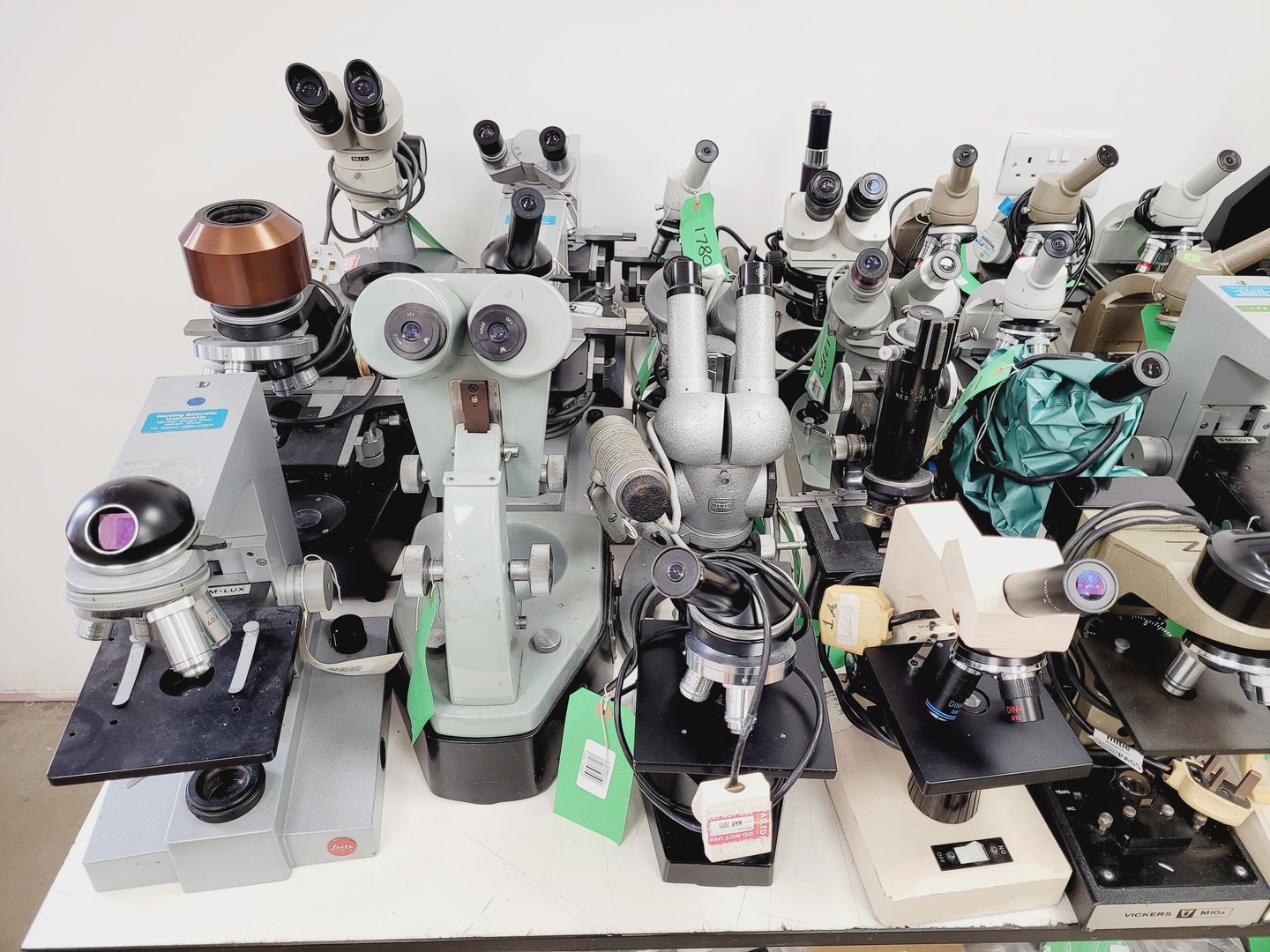 Image of Job Lot of Laboratory Benchtop Microscopes & Accessories - Swift, Vickers, Leitz