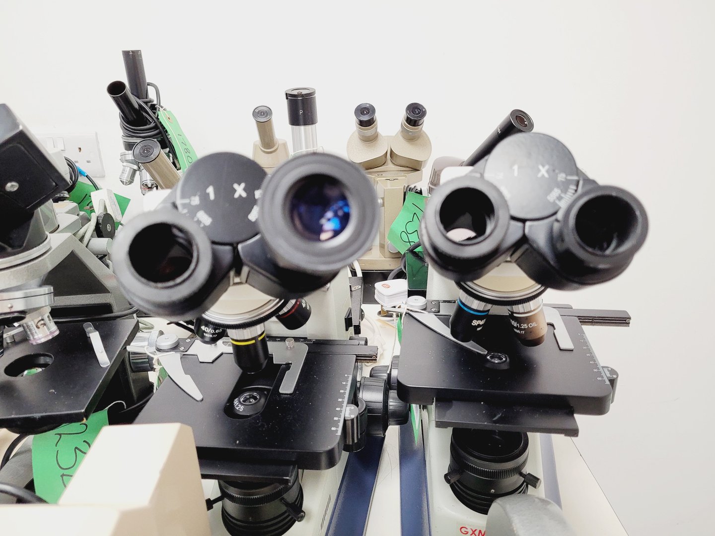Image of Job Lot of Laboratory Benchtop Microscopes & Accessories - Swift, Vickers, Leitz