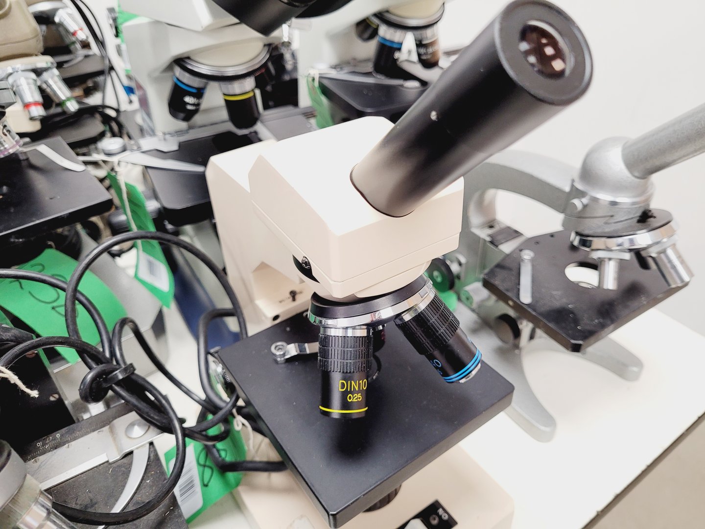 Image of Job Lot of Laboratory Benchtop Microscopes & Accessories - Swift, Vickers, Leitz