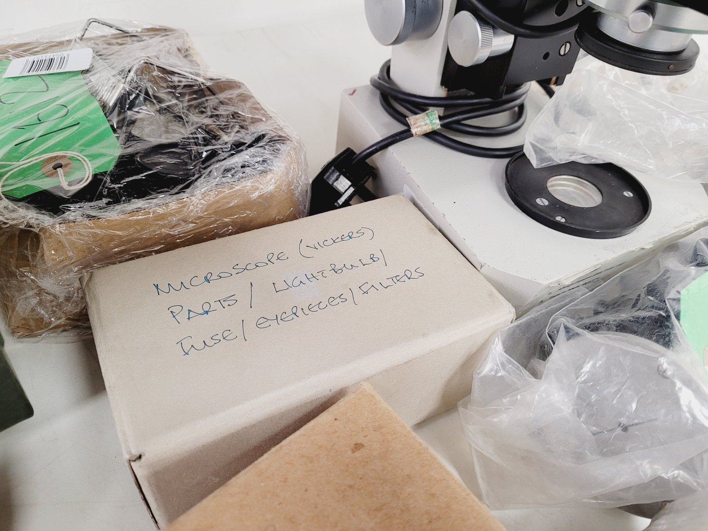 Image of Job Lot of Laboratory Benchtop Microscopes & Accessories - Swift, Vickers, Leitz