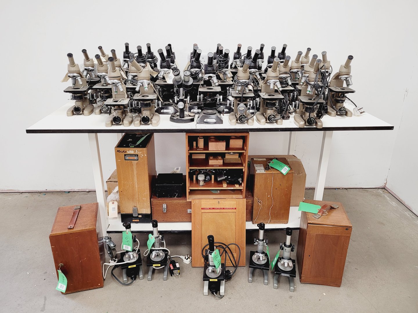 Image of Job lot of Vintage Laboratory Microscopes & Accessories - Vickers, Watson, Zeiss