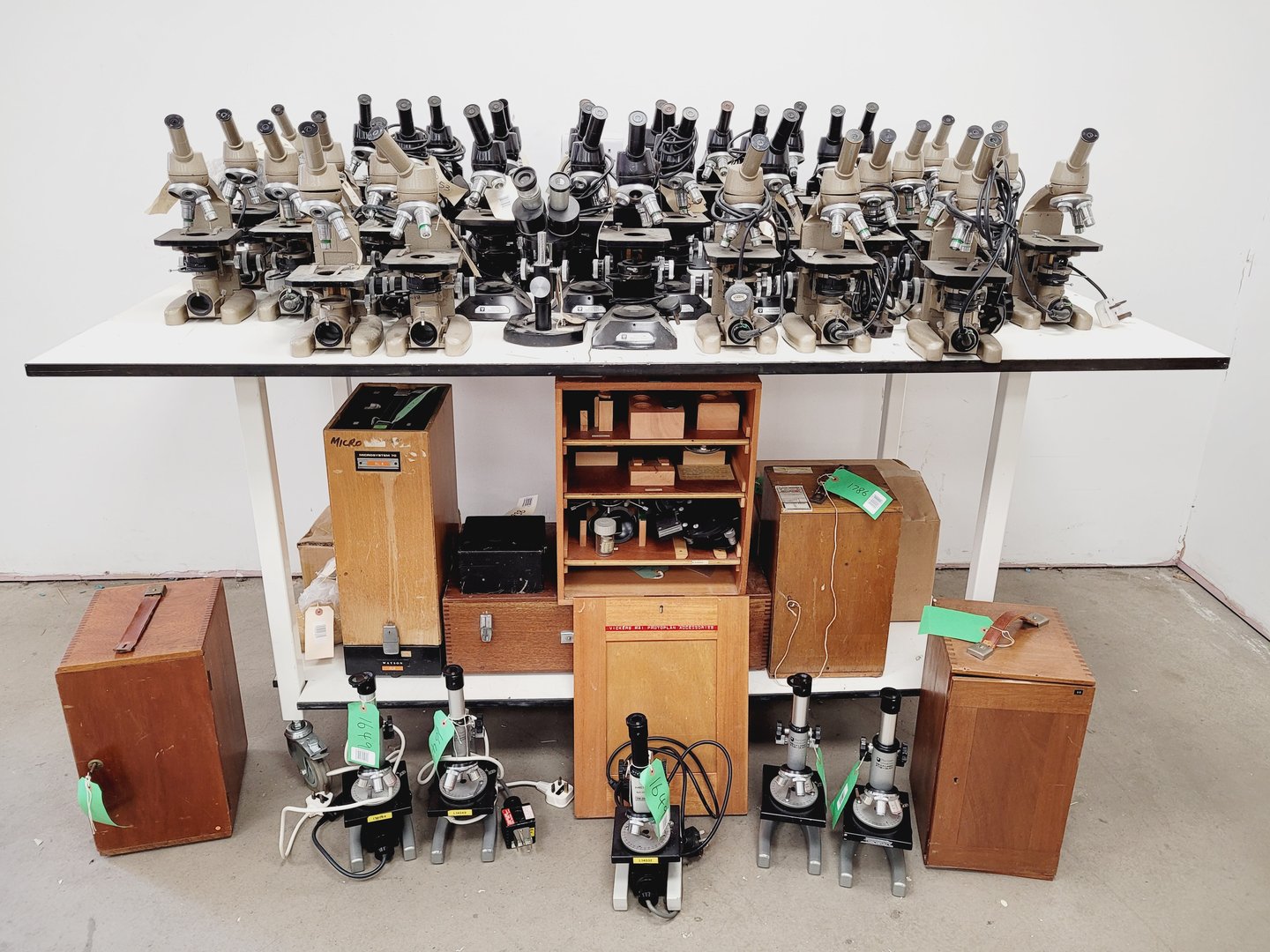 Image of Job lot of Vintage Laboratory Microscopes & Accessories - Vickers, Watson, Zeiss
