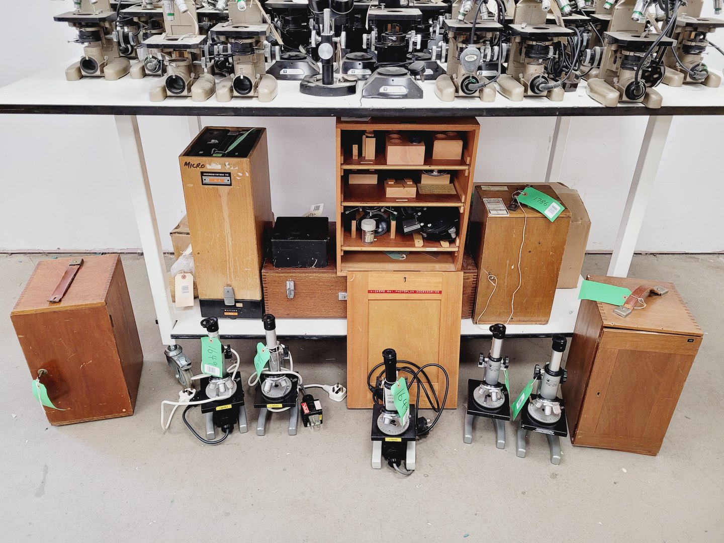 Image of Job lot of Vintage Laboratory Microscopes & Accessories - Vickers, Watson, Zeiss