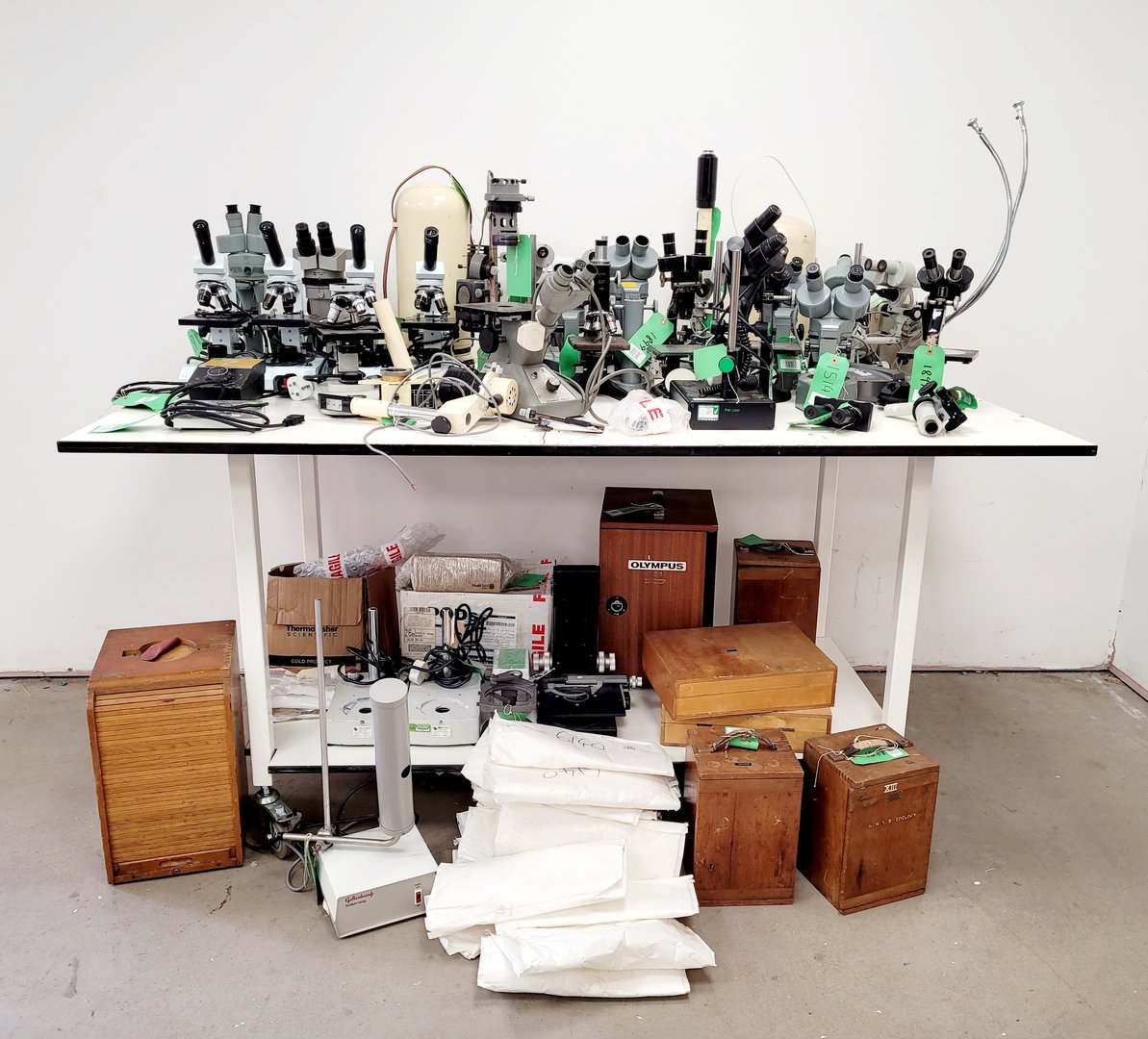 Image of Job Lot of Laboratory Microscopes & Accessories - Olympus, Leitz, Wild Lab
