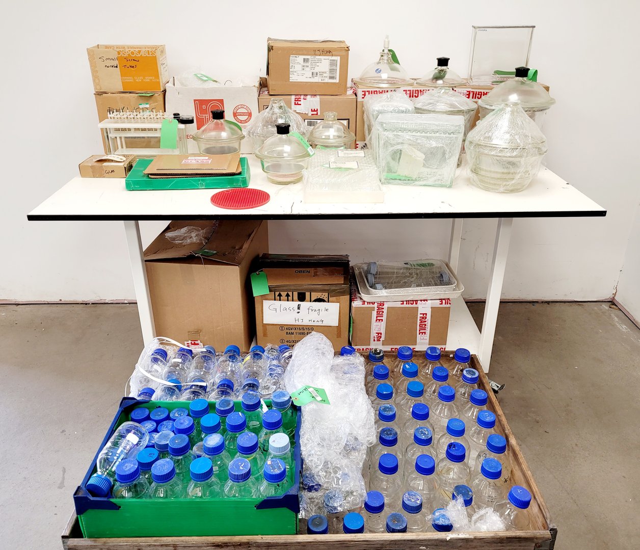 Image of Job Lot of Mixed Used Laboratory Glassware - Tubes, Bottles, Flasks Lab