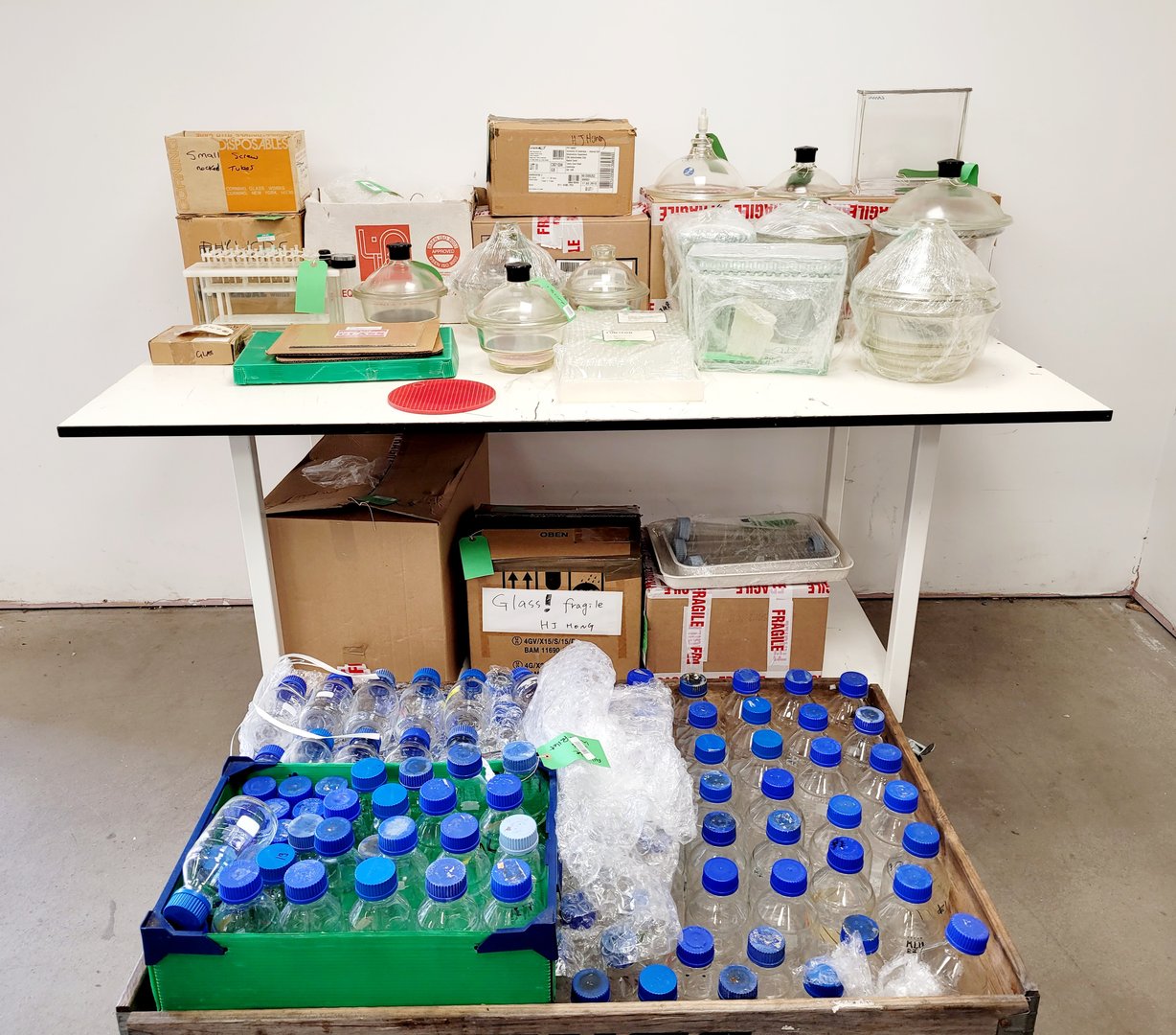 Image of Job Lot of Mixed Used Laboratory Glassware - Tubes, Bottles, Flasks Lab