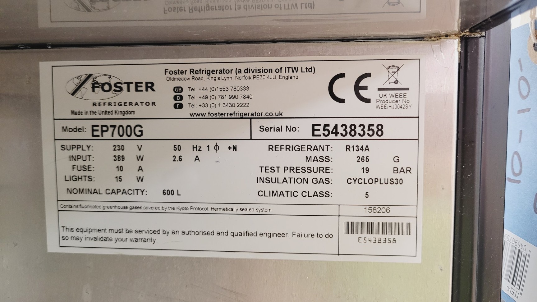 Image of Foster Eco Pro G2 600L Single Door Lab Refrigerator Cabinet EP700G