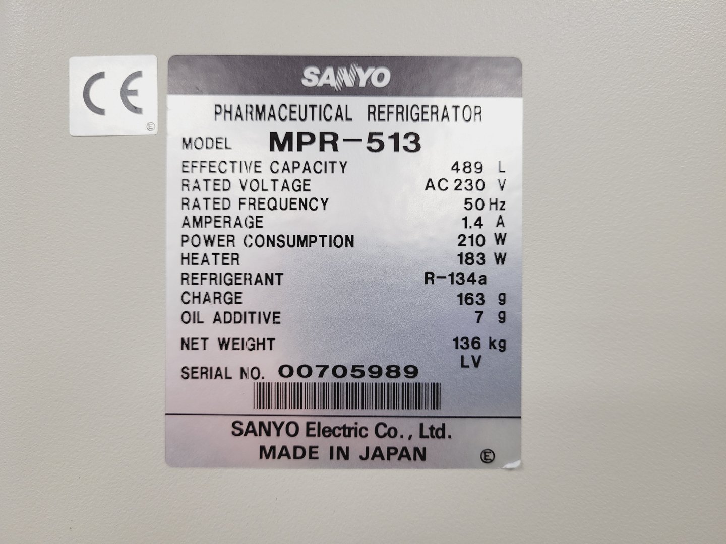 Image of Sanyo Pharmaceutical Refrigerator MPR-513 Lab