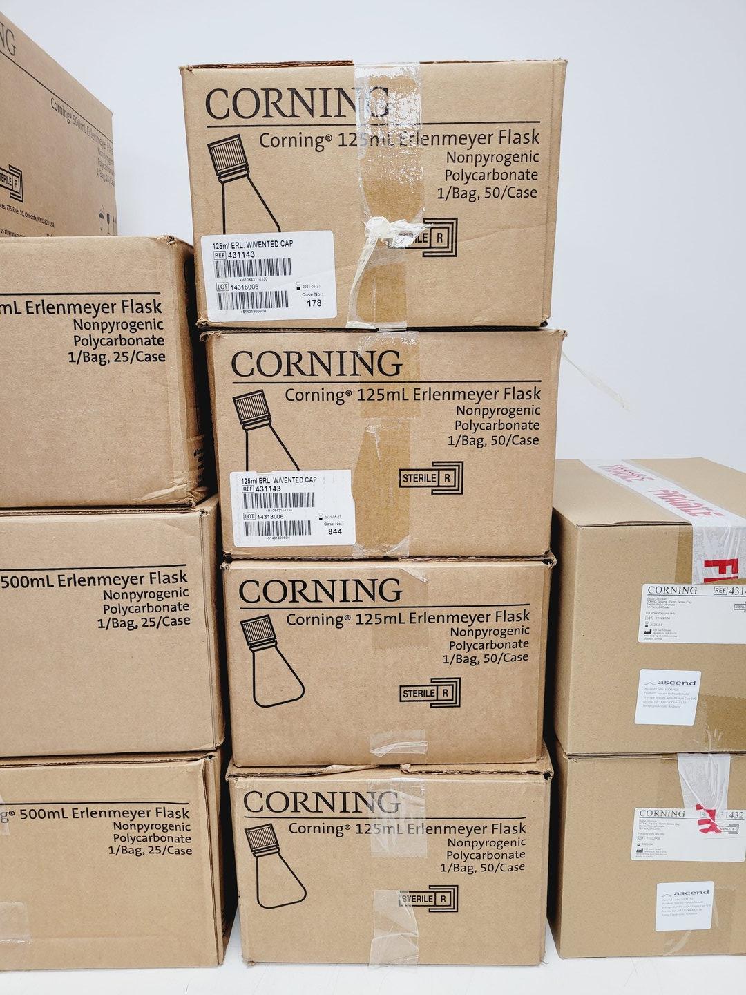 Image of Large Job Lot of Plastic Corning Erlenmeyer Flasks & Bottles Various Sizes Lab