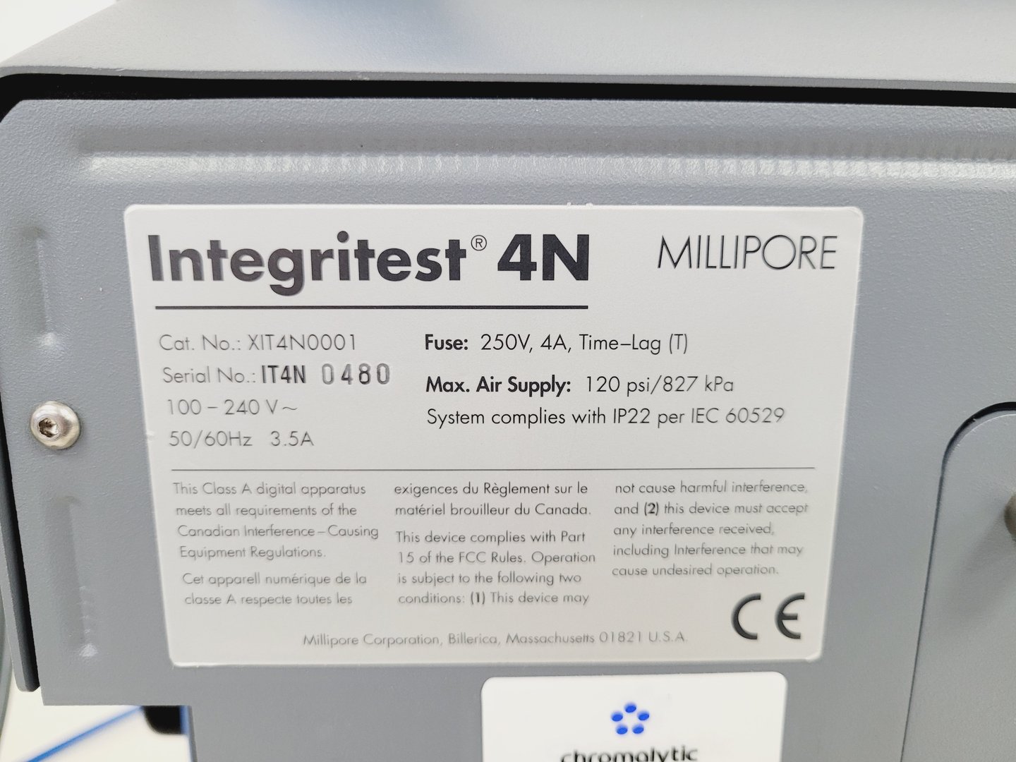 Image of Millipore Integritest 4N Automated Filter Integrity Test Instrument XIT4N0001 La