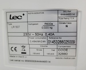 Thumbnail image of LEC LR507 Pharmacy Laboratory Refrigerator Fridge Lab