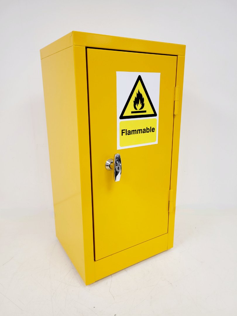 Image of Benchtop Hazardous Yellow Flammable Chemical Cabinet Lab Storage COSHH