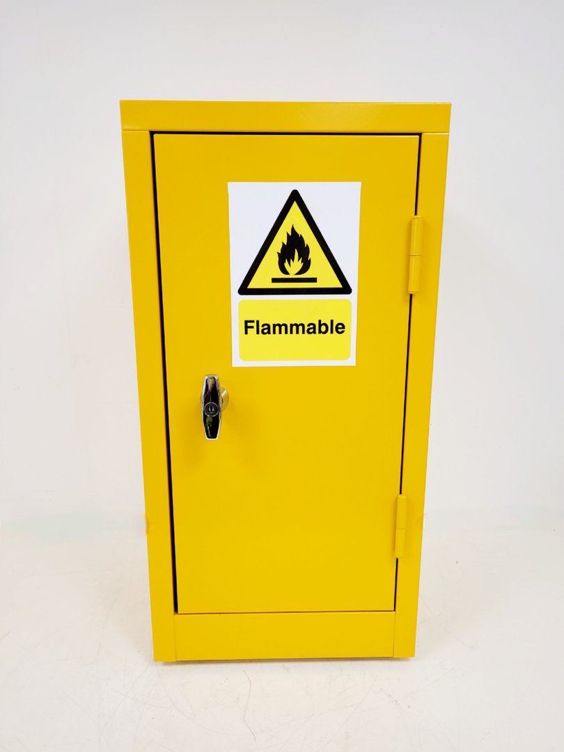 Image of Benchtop Hazardous Yellow Flammable Chemical Cabinet Lab Storage COSHH