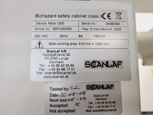 Thumbnail image of Scanlaf Mars 1200 Biohazard Safety Cabinet Class 2 II Lab