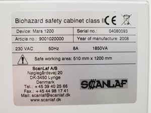 Thumbnail image of Scanlaf Class 2 Mars 1200 Biohazard Safety Cabinet Lab