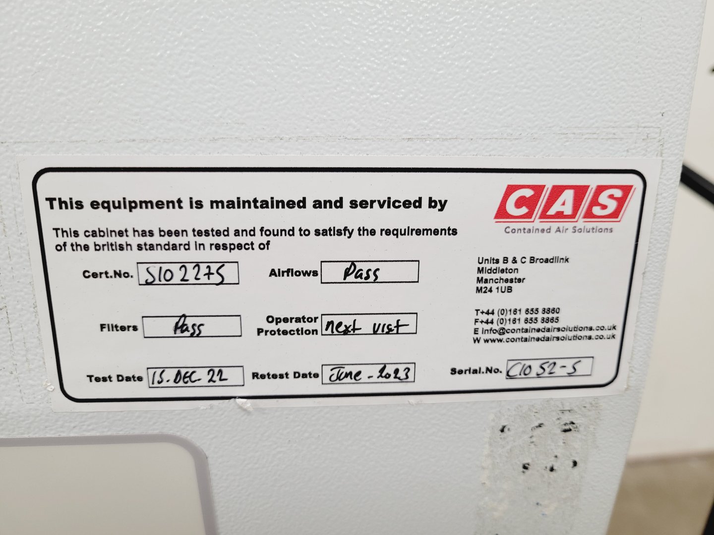 Image of MAT BioMAT 2 Class 2 II Recirculator Microbiological Safety Cabinet Lab