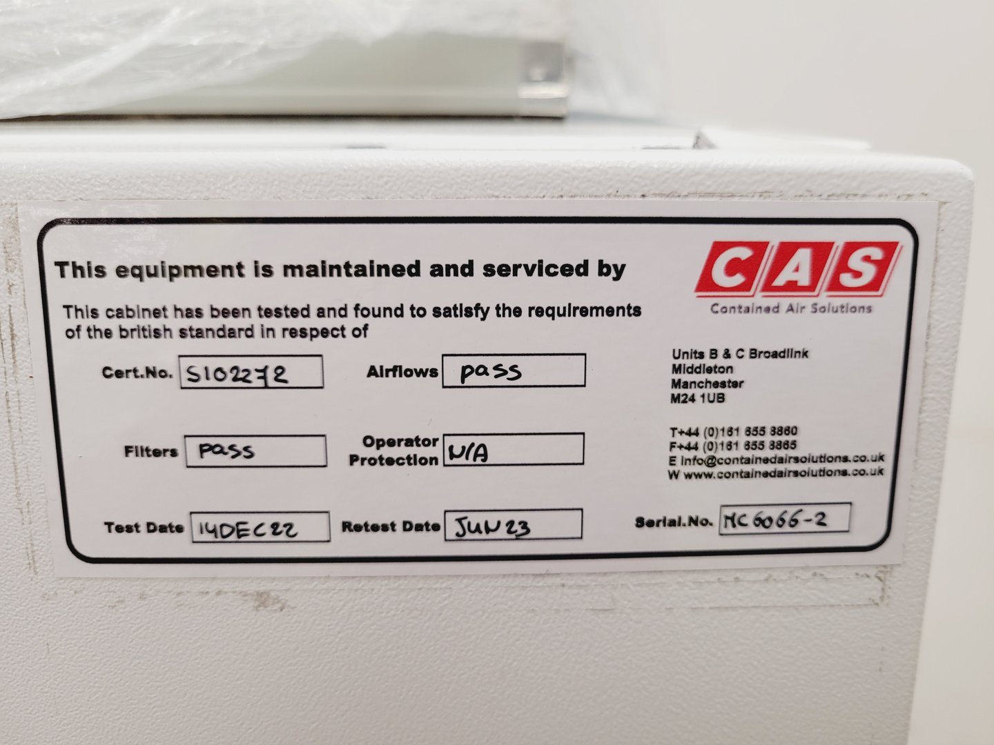 Image of MAT Medical BioMAT 2 Class 2 Recirculating Microbiological Safety Cabinet Lab