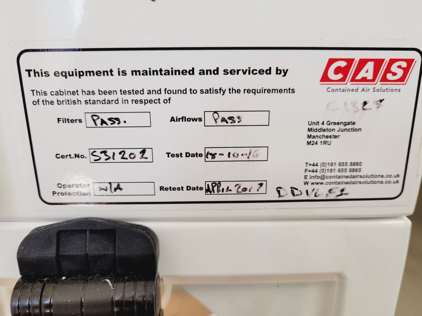 Image of CAS Contained Air Solutions Laminar Flow Cabinet/Hood Special V.L.F Lab