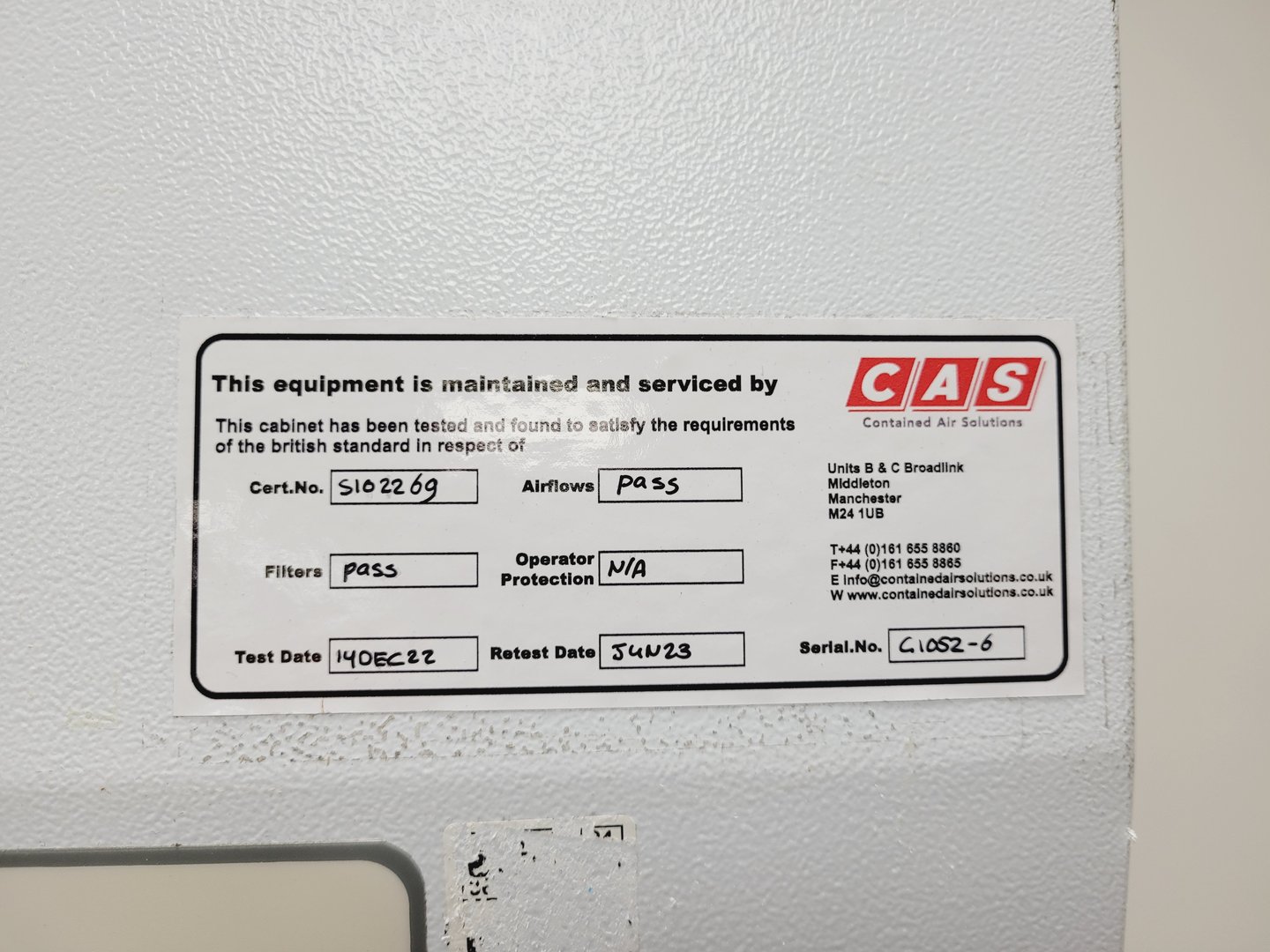 Image of CAS Bio-Class 2 Class II Microbiological Safety Cabinet Recirc Lab