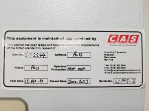 Thumbnail image of CAS Class II  Bio-Class 2 Microbiological Safety Cabinet Recirc Lab