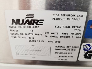 Thumbnail image of Nuaire Cellgard Class 2 Biological Safety Cabinet NU-480-400E Lab