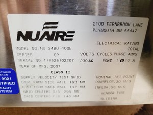 Thumbnail image of Nuaire Cellgard ES Class 2 II Biological Safety Cabinet NU-480-400E Lab