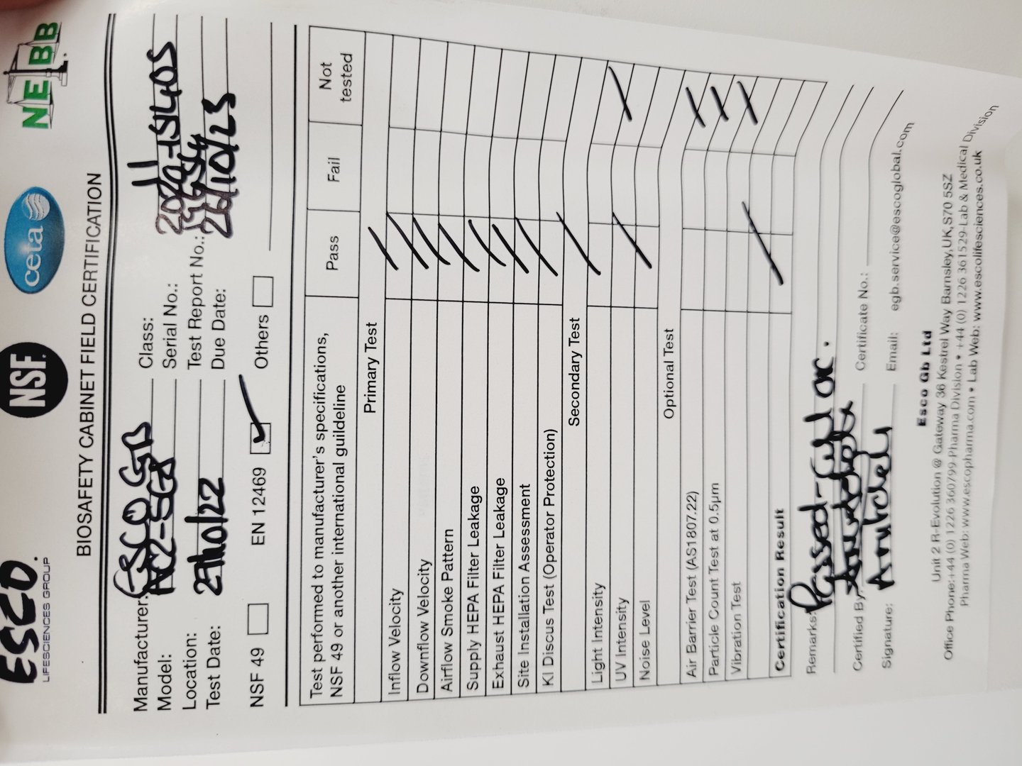 Image of ESCO Airstream Class 2 Biological Safety Cabinet Model - AC2-5E8 & Stand Lab