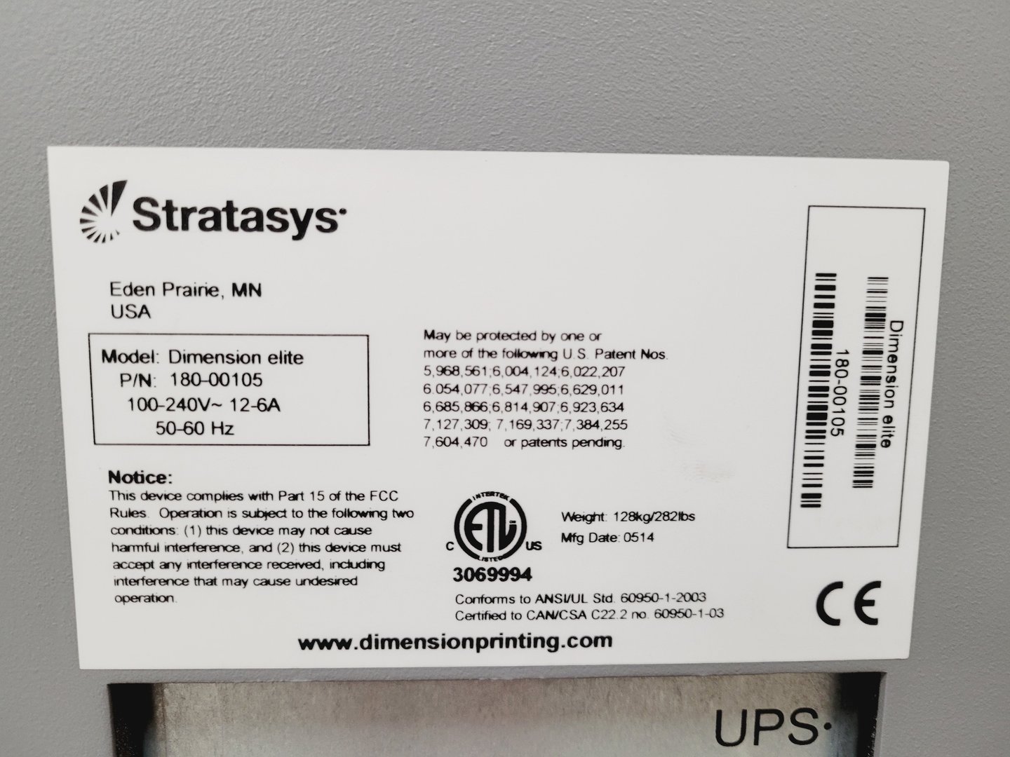 Image of Stratasys Dimension Elite 3D Printer PN - 180-00105 & Accessories