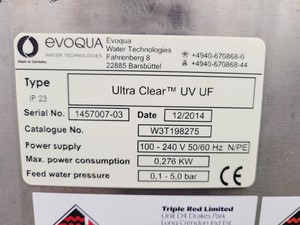 Thumbnail image of Evoqua Ultra Clear UV UF Water Purification System W3T198275 Lab