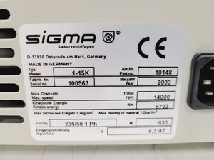 Thumbnail image of Sigma 1-15K Benchtop Refrigerated Centrifuge with 12124 14000 Rotor Lab