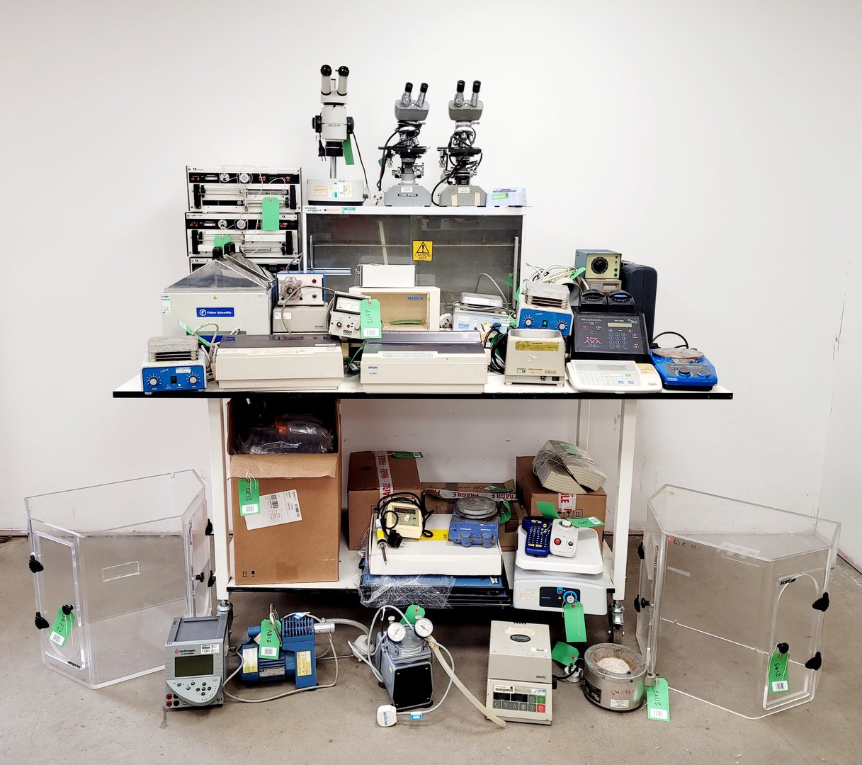 Image of Job Lot of Laboratory Equipment - Microscopes, Shakers, Pumps, Hotplates Lab