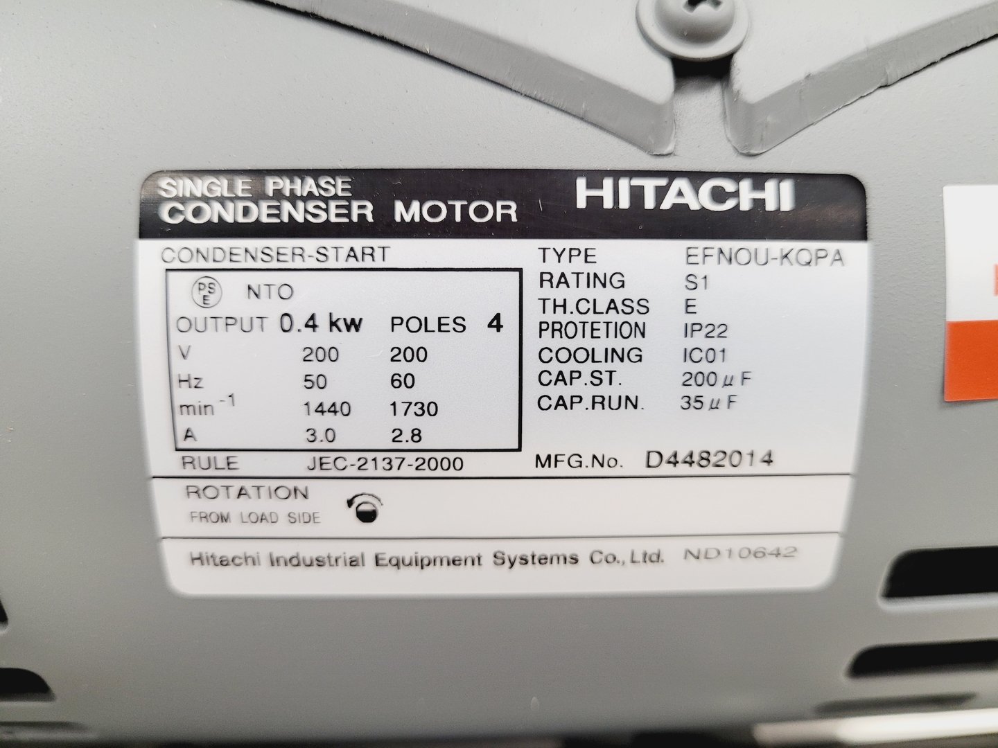 Image of Hitachi Pump / Single Phase Condenser Motor EFNOU-KQPA Lab