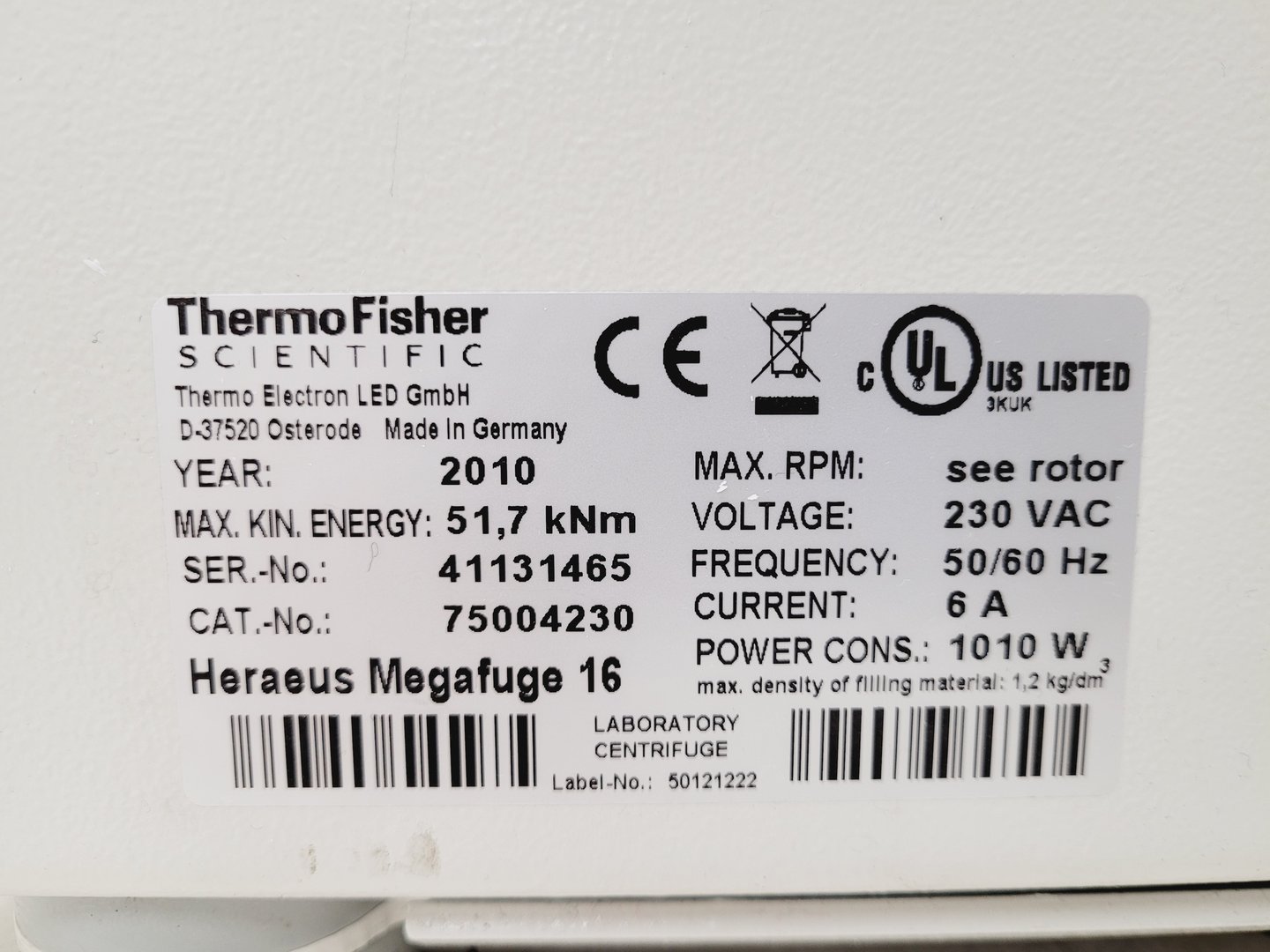 Image of Thermo Fisher Heraeus Megafuge 16 Centrifuge & TX-200 Rotor 5500rpm Rotor Lab