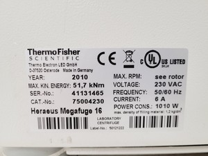 Thumbnail image of Thermo Fisher Heraeus Megafuge 16 Centrifuge & TX-200 Rotor 5500rpm Rotor Lab