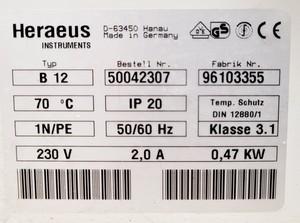 Thumbnail image of Heraeus Function Line Incubator Model B12 Lab