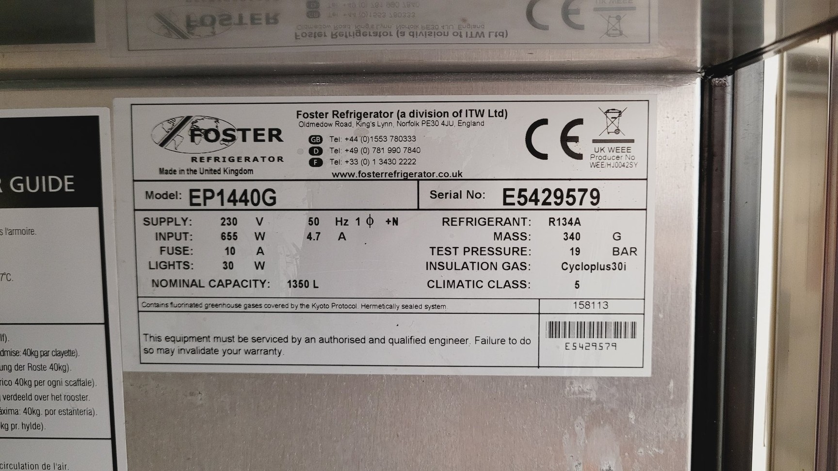 Image of Foster EP1440G Double Door Laboratory Refrigerator 1350L Lab